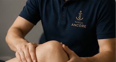 Therapeut behandelt das Knie eines Patienten (Platzhalter)